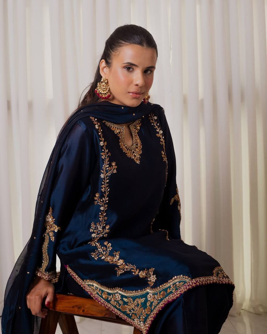 Navy Noir Gold-Embroidered Suit
